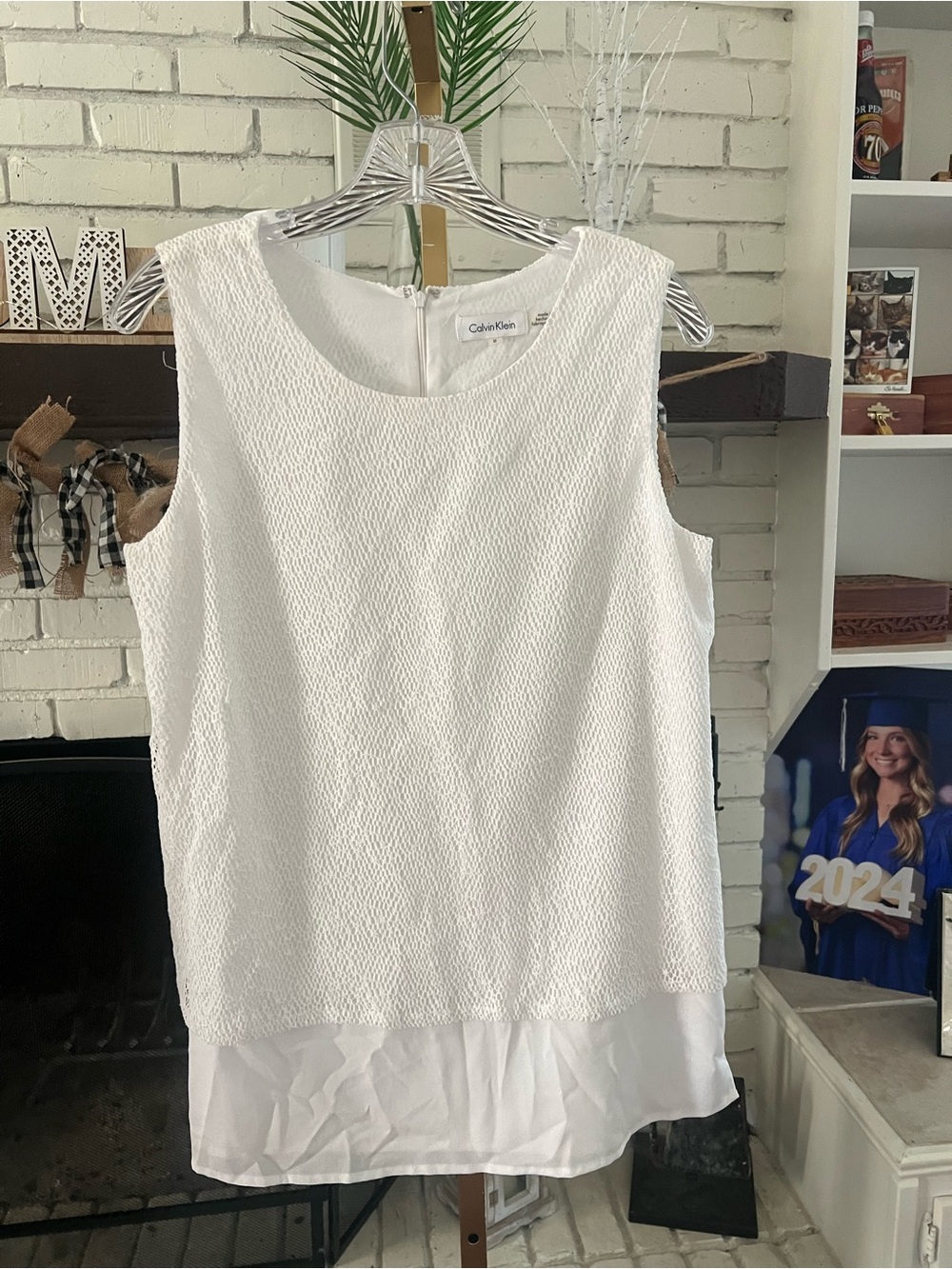 Calvin Klein White Textured Layered Sleeveless Top